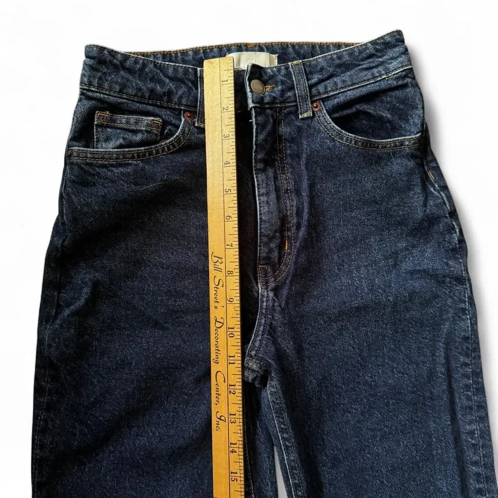 H&M High Waisted Mom Jeans Womens Size 4 Dark Wash Blue Denim Tapered Leg
